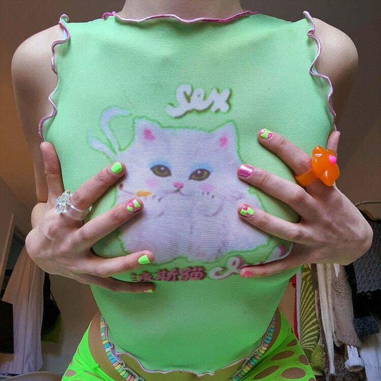 Y2K Kitty Crop Top - Cute Coquette Aesthetic for Trendy Outfits