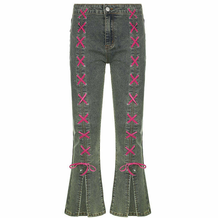 Y2K Lace Up Jeans: Trendy Grunge Style for Aesthetic Outfits