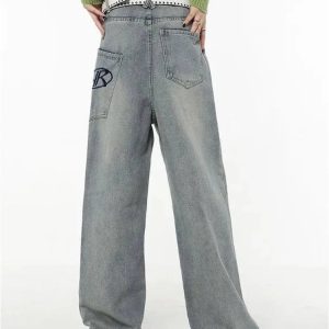 Y2K Loose Fit Logo Jeans for Trendy Grunge and Coquette Aesthetic Styles