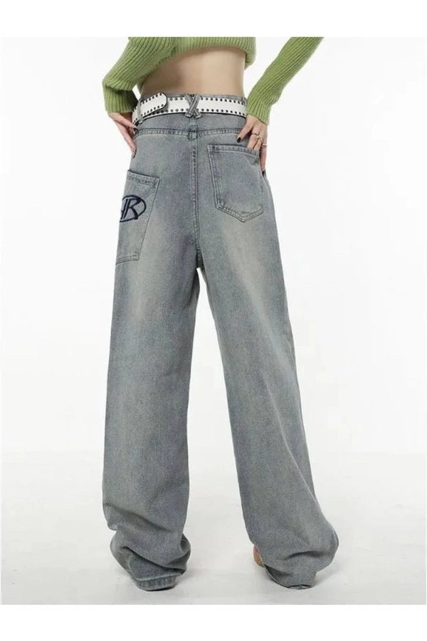 Y2K Loose Fit Logo Jeans for Trendy Grunge and Coquette Aesthetic Styles