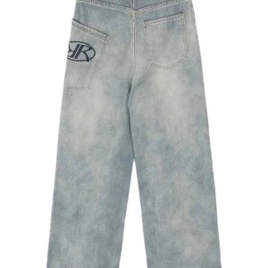 Y2K Loose Fit Logo Jeans for Trendy Grunge and Coquette Aesthetic Styles