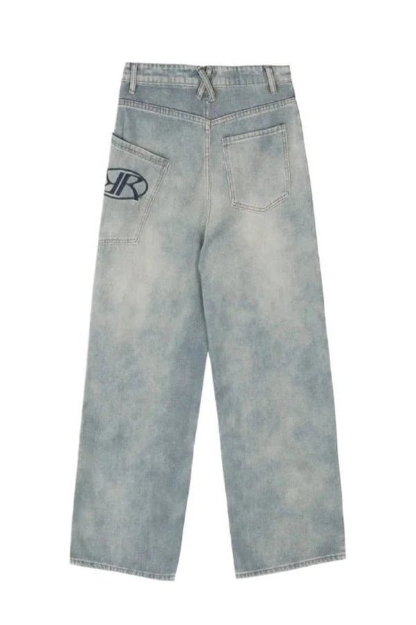 Y2K Loose Fit Logo Jeans for Trendy Grunge and Coquette Aesthetic Styles