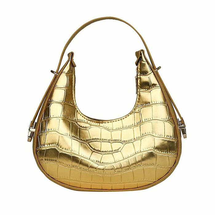 Y2K Metallic Hobo Bag for Coquette and Grunge Aesthetic Outfits