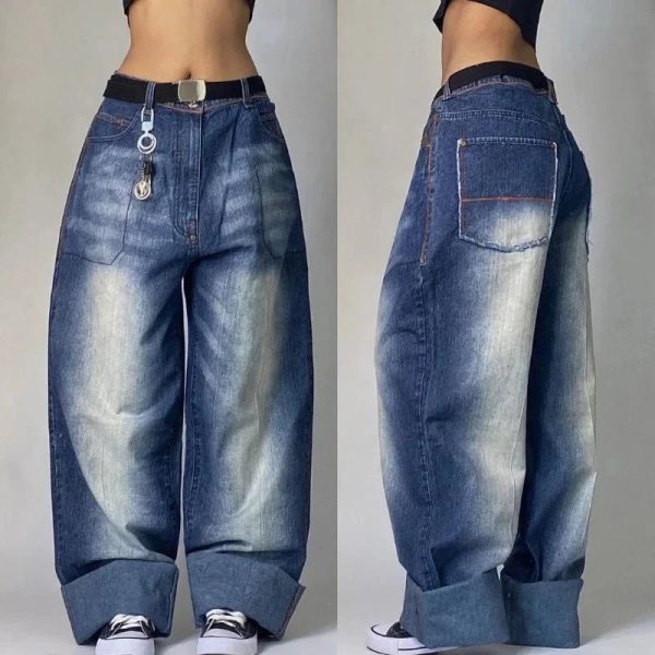 Y2K Oversized Pocket Jeans for Trendy Grunge and Coquette Aesthetic