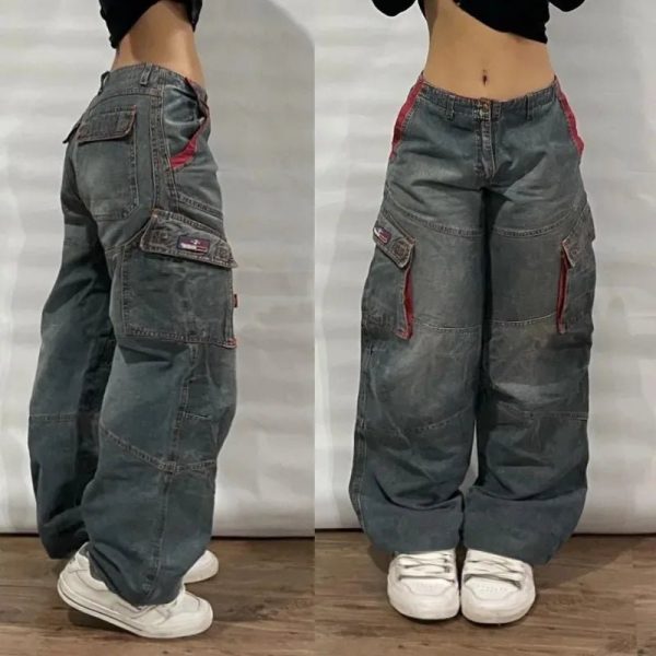 Y2K Oversized Pocket Jeans for Trendy Grunge and Coquette Aesthetic