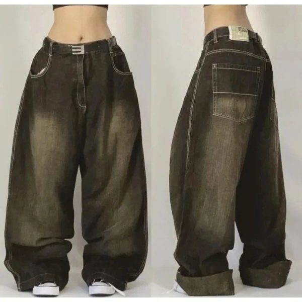 Y2K Oversized Pocket Jeans for Trendy Grunge and Coquette Aesthetic