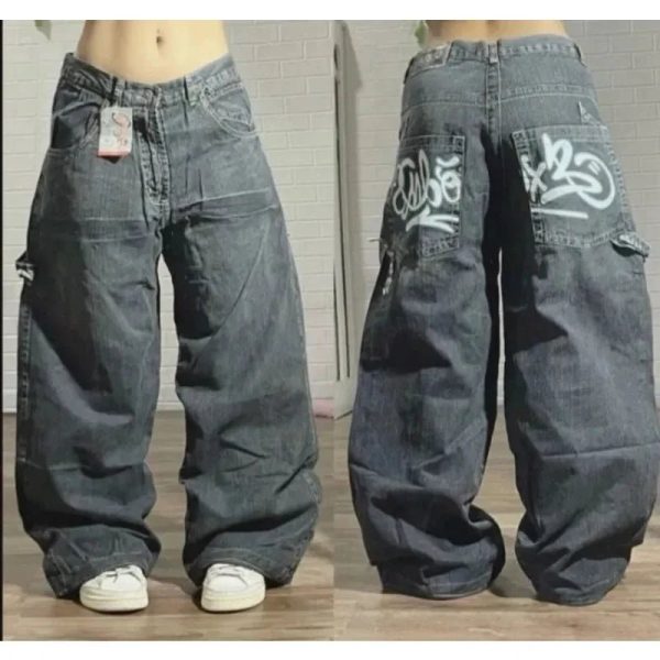 Y2K Oversized Pocket Jeans for Trendy Grunge and Coquette Aesthetic