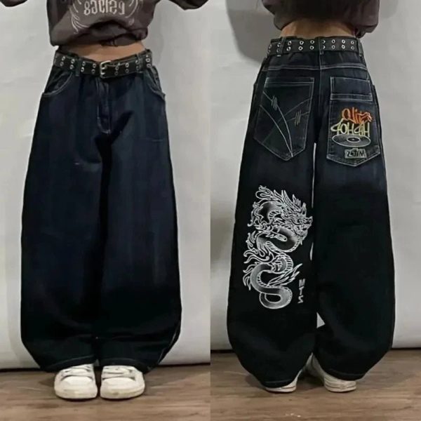 Y2K Oversized Pocket Jeans for Trendy Grunge and Coquette Aesthetic