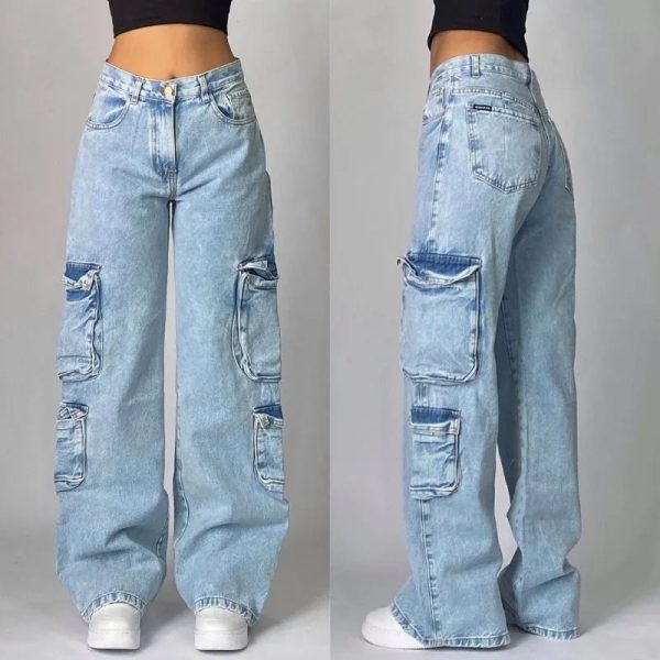 Y2K Oversized Pocket Jeans for Trendy Grunge and Coquette Aesthetic