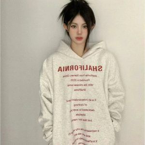 Y2K Oversized Typography Hoodie for Comfy Grunge Aesthetic Style