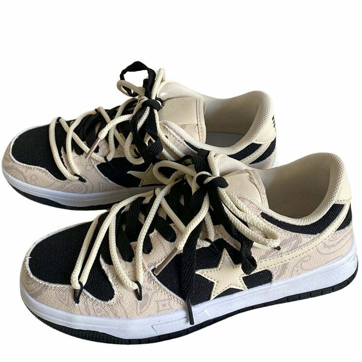 Y2K Paisley Shooting Star Sneakers for Trendy Aesthetic Outfits