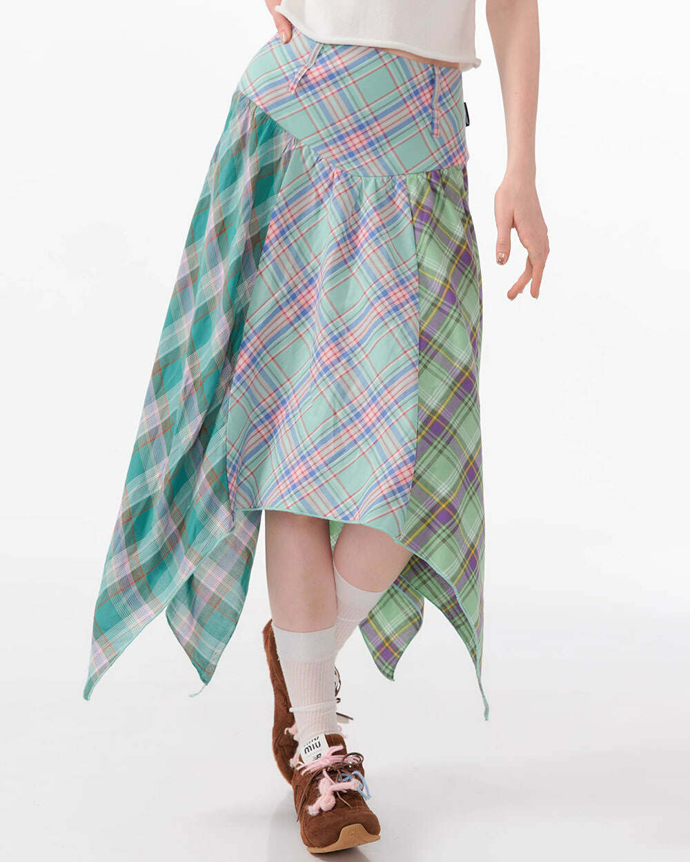 Y2K Patchwork Midi Plaid Skirt for Coquette and Grunge Aesthetic Styles