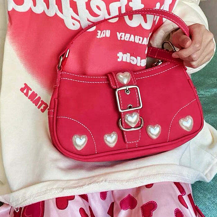 Y2K Pearl Heart Bag - Cute Accessory for Coquette and Grunge Aesthetics