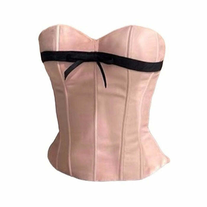 Y2K Pink Satin Bow Corset Top for Coquette Aesthetic Outfits