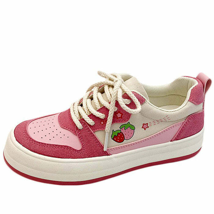 Y2K Pink Strawberry Sneakers for Cute Aesthetic Outfits & Comfy Style