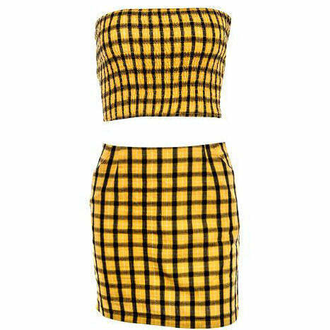 Y2K Plaid Top & Skirt Set for Coquette Aesthetic Outfits