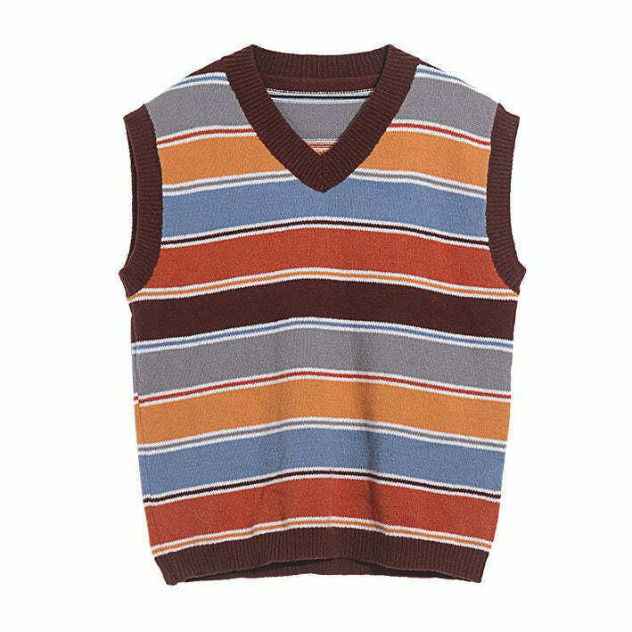 Y2K Preppy Striped Knit Vest for Aesthetic Outfits and Cozy Style