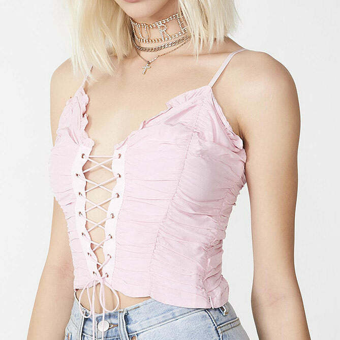 Y2K Princess Lace Up Top - Cute Coquette Aesthetic for Trendy Outfits