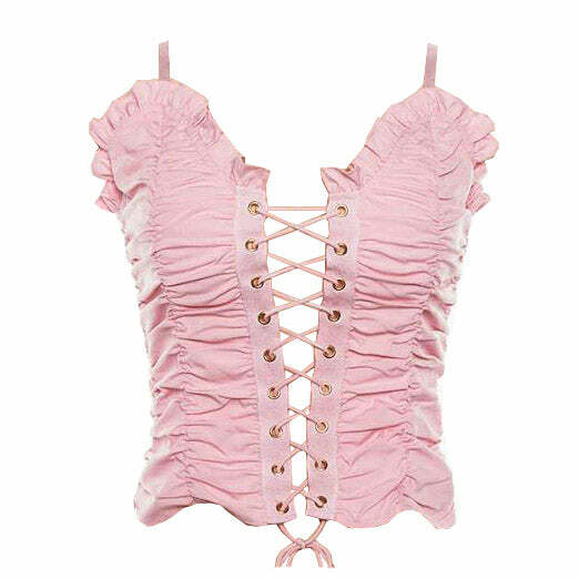 Y2K Princess Lace Up Top - Cute Coquette Aesthetic for Trendy Outfits