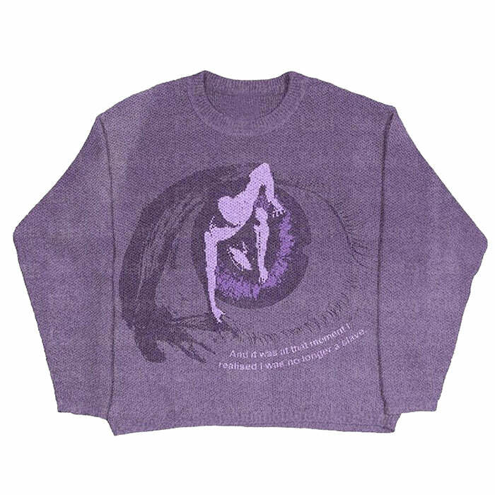 Y2K Purple Eye Aesthetic Sweater - Cozy Grunge Style Top