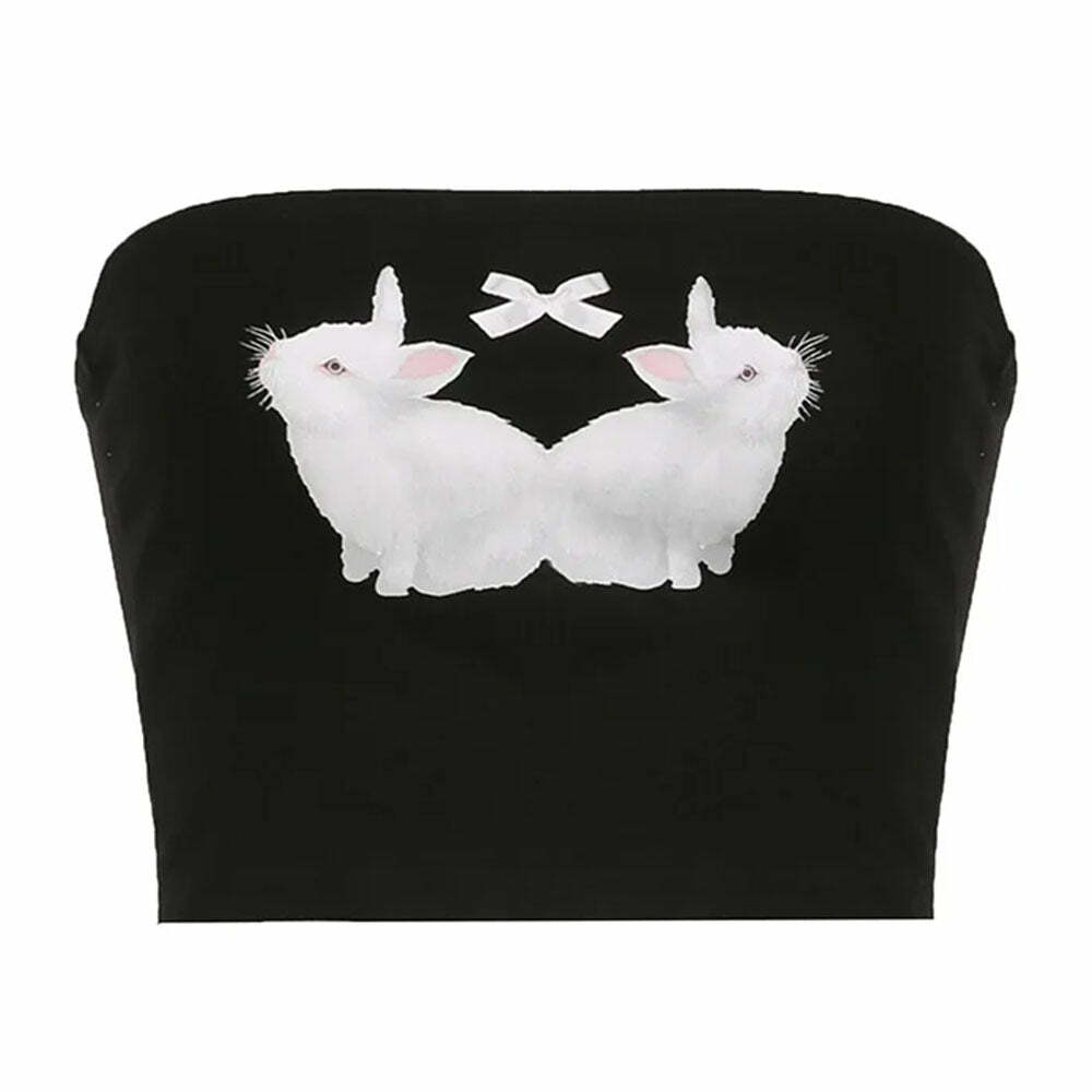 Y2K Rabbit Print Tube Top - Cute Aesthetic for Y2K Fashion Lovers