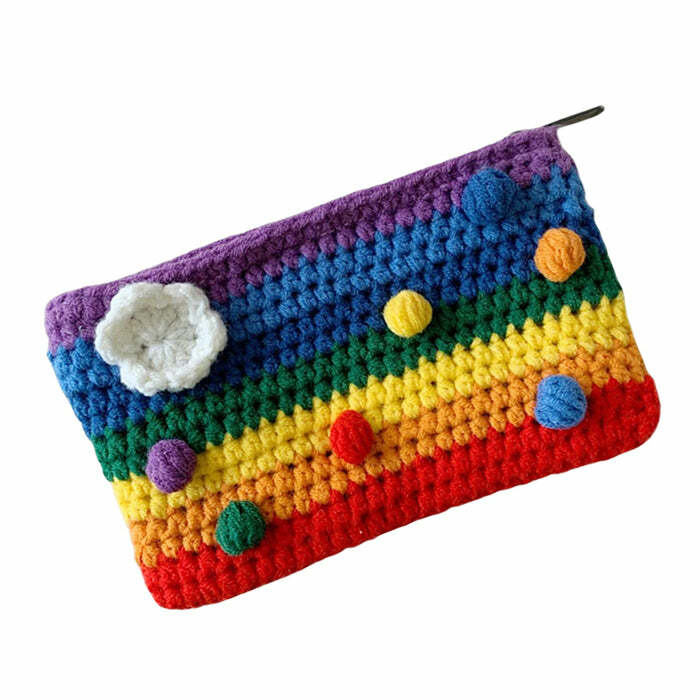 Y2K Rainbow Knitted Purse - Cute Aesthetic Accessory for Every Outfit