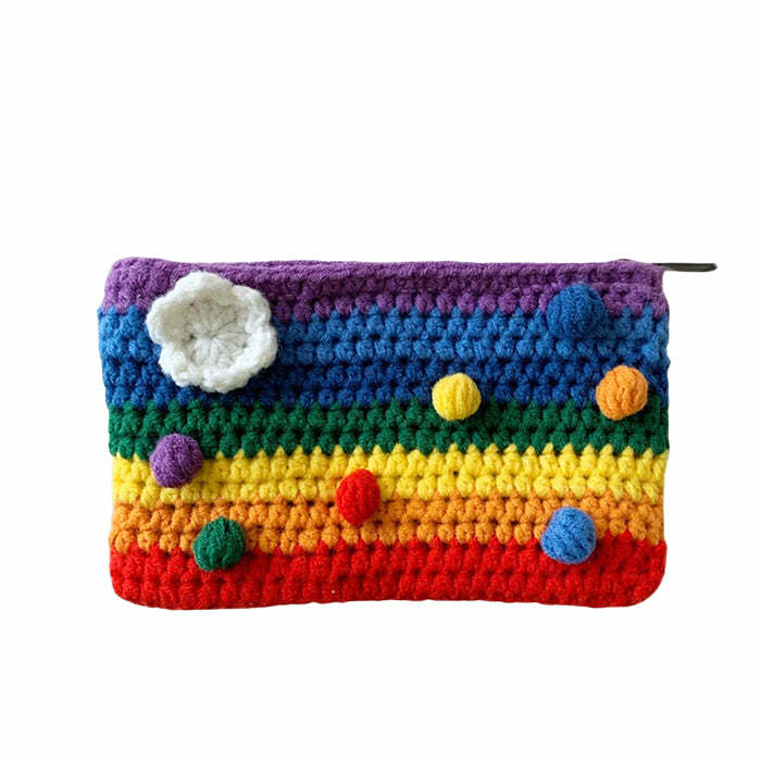 Y2K Rainbow Knitted Purse - Cute Aesthetic Accessory for Every Outfit