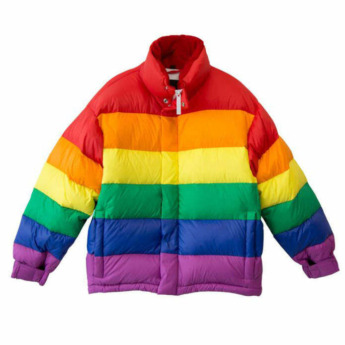 Y2K Rainbow Puffer Jacket for Cozy Aesthetic Outfits and Grunge Style