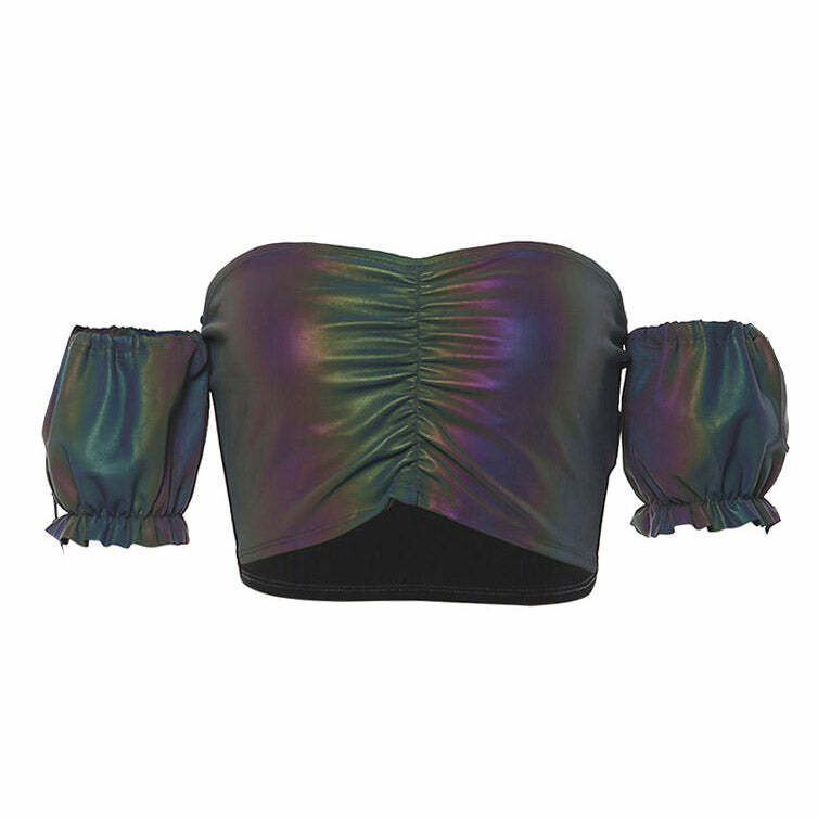 Y2K Reflective Top for Grunge Aesthetic & Coquette Style Outfits