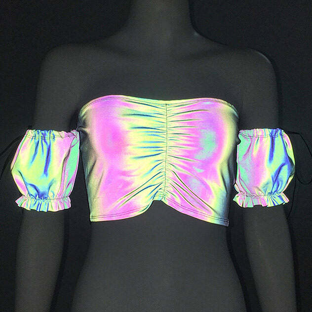 Y2K Reflective Top for Grunge Aesthetic & Coquette Style Outfits