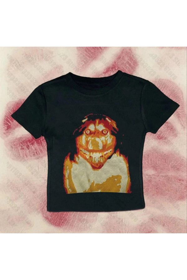 Y2K Retro Horror Graphic Baby Tee - Cute Top for Grunge Aesthetic Lovers