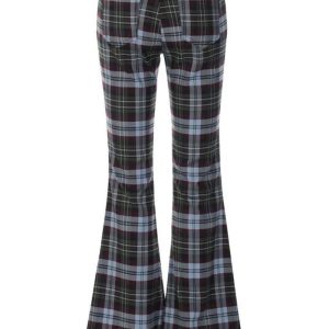 Y2K Retro Plaid Flare Pants for Trendy Aesthetic Outfits