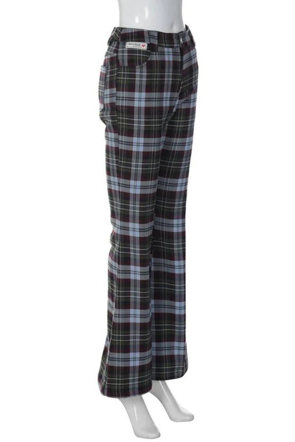 Y2K Retro Plaid Flare Pants for Trendy Aesthetic Outfits