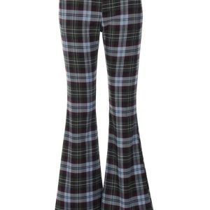 Y2K Retro Plaid Flare Pants for Trendy Aesthetic Outfits