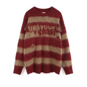 Y2K Retro Rebel Striped Sweater - Cute Aesthetic Top for Grunge Style