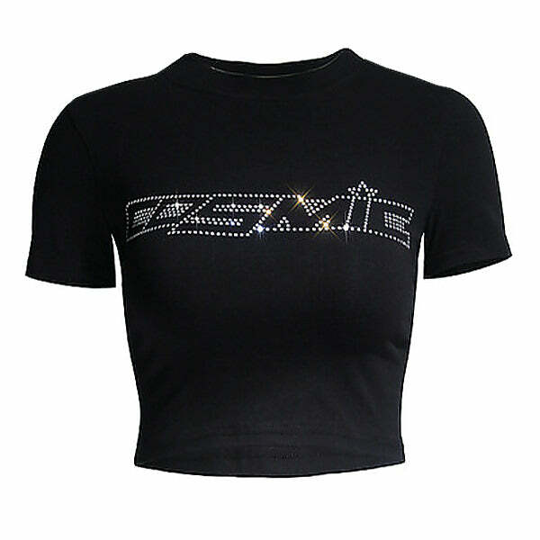 Y2K Rhinestone Cosmic Crop Top for Coquette Aesthetic & Grunge Style