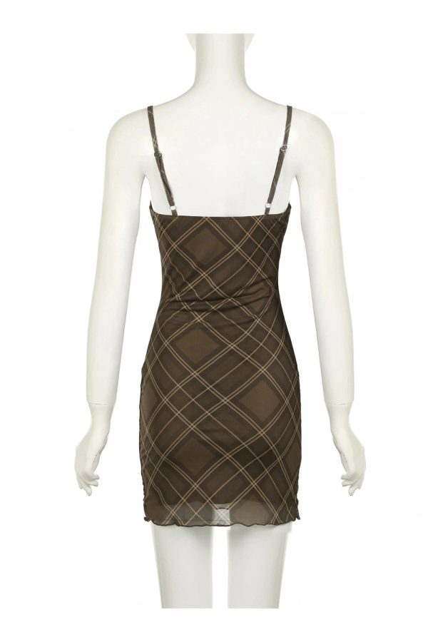 Y2K Ruched Plaid Bodycon Slip Dress for Coquette and Grunge Aesthetics