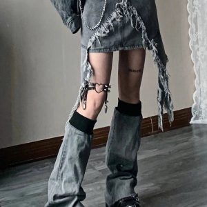 Y2K Shredded Chaos Denim Set - Grunge Aesthetic Outfit for Trendy Looks