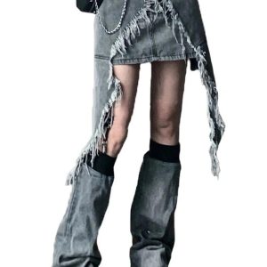 Y2K Shredded Chaos Denim Set - Grunge Aesthetic Outfit for Trendy Looks