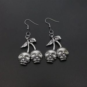 Y2K Skull Cherry Drop Earrings for Coquette and Grunge Aesthetic Styles