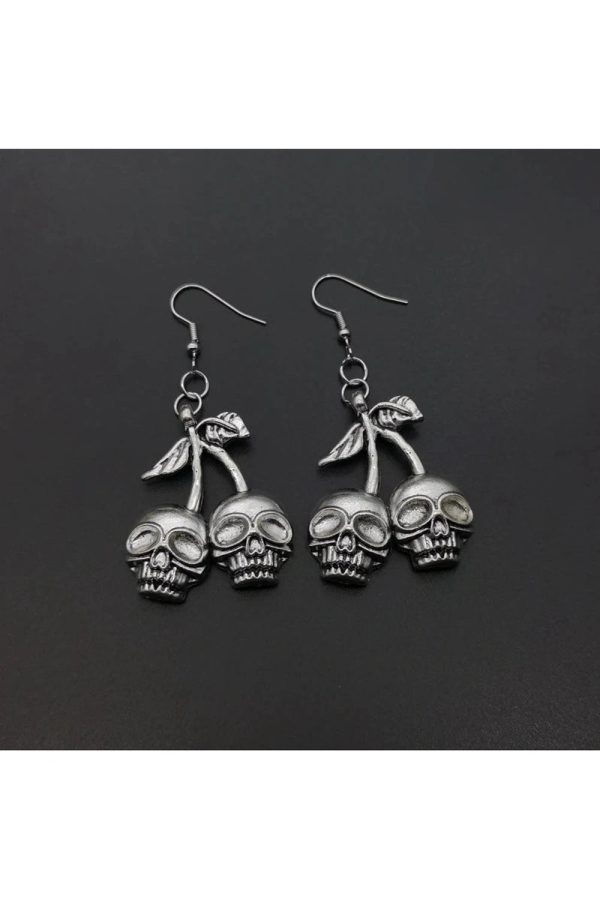 Y2K Skull Cherry Drop Earrings for Coquette and Grunge Aesthetic Styles