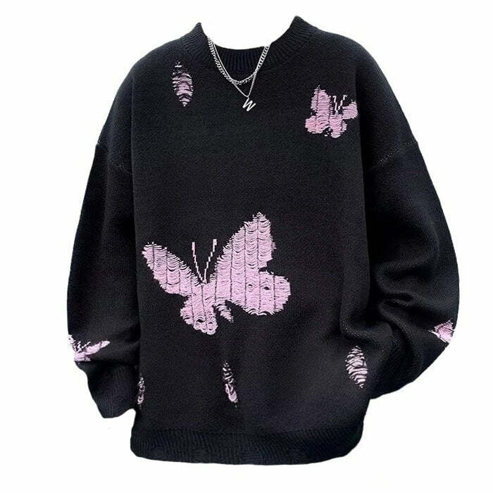 Y2K Soft Boy Butterfly Embroidery Sweater for Aesthetic Outfits