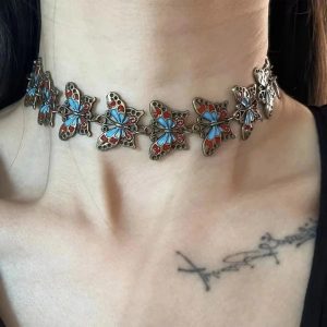 Y2K Spiked Heart Chain Choker for Grunge and Coquette Aesthetic Styles