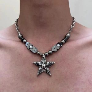 Y2K Spiked Heart Chain Choker for Grunge and Coquette Aesthetic Styles