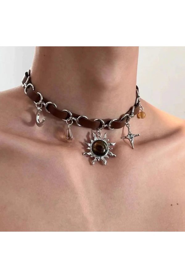 Y2K Spiked Heart Chain Choker for Grunge and Coquette Aesthetic Styles