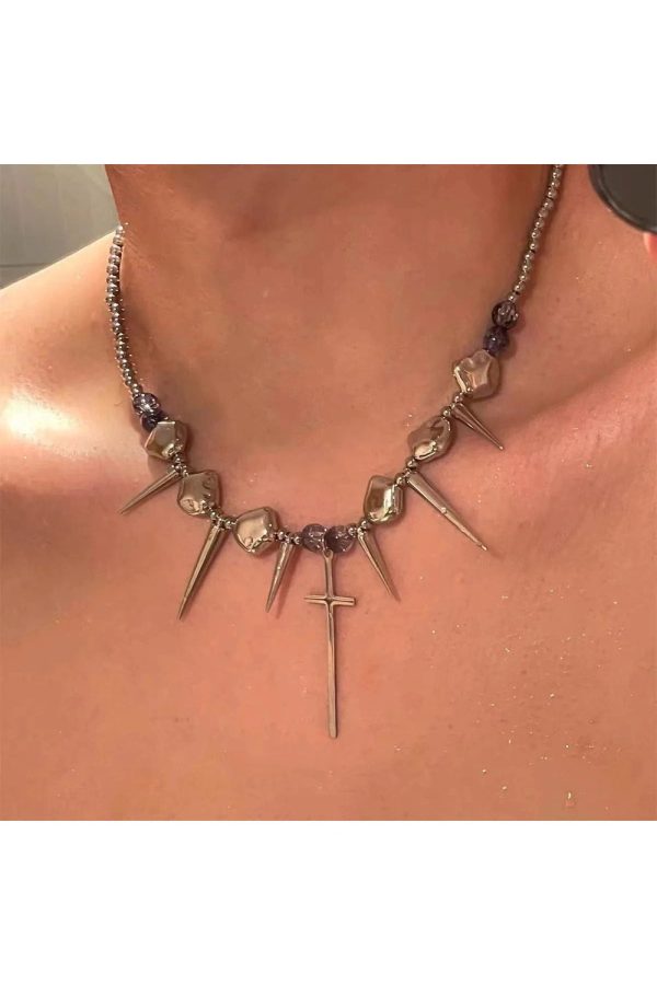 Y2K Spiked Heart Chain Choker for Grunge and Coquette Aesthetic Styles