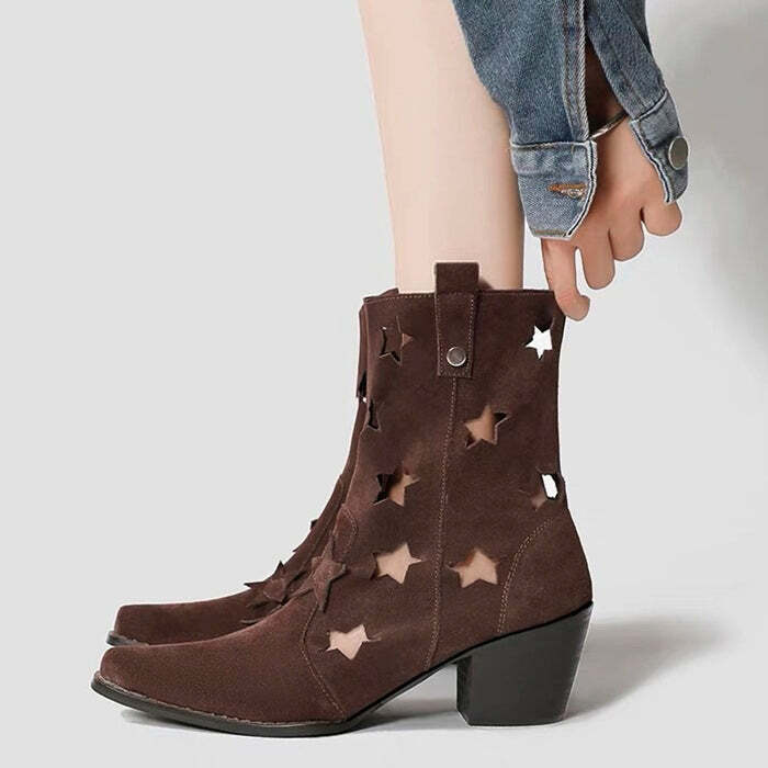 Y2K Star Cut Out Cowboy Boots for a Chic Coquette Aesthetic Look