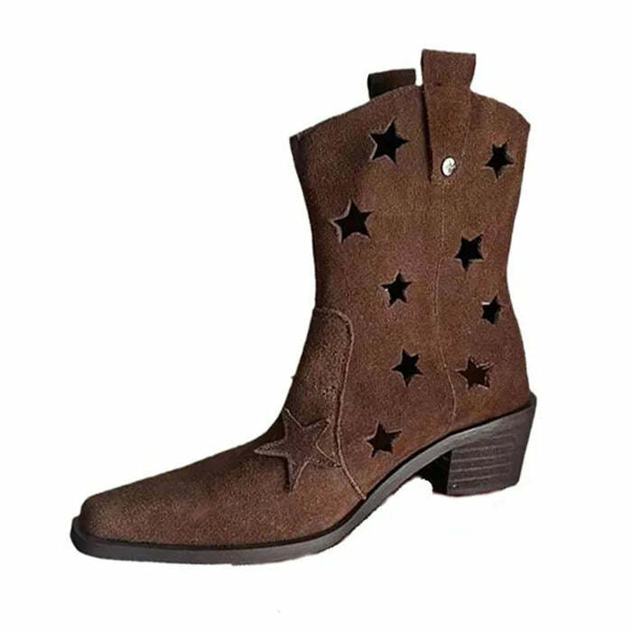 Y2K Star Cut Out Cowboy Boots for a Chic Coquette Aesthetic Look