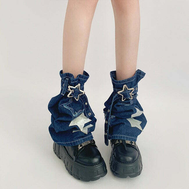 Y2K Star Denim Leg Warmers for Trendy Y2K Aesthetic Outfits