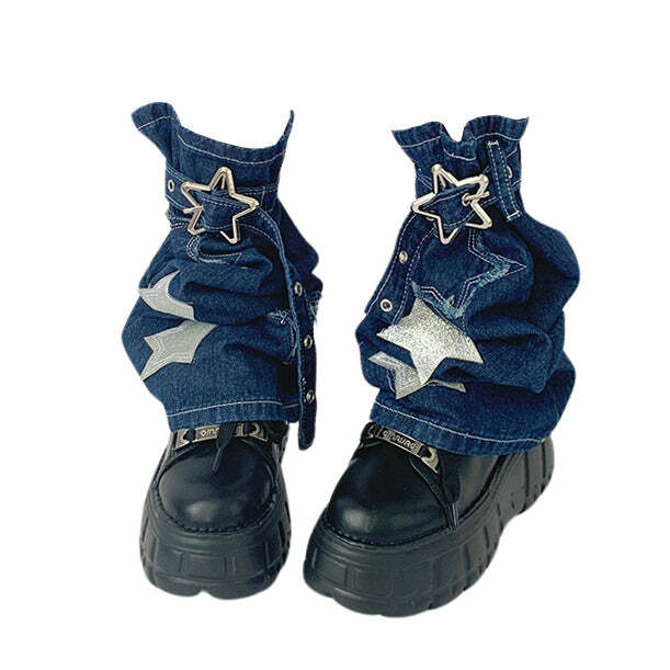 Y2K Star Denim Leg Warmers for Trendy Y2K Aesthetic Outfits